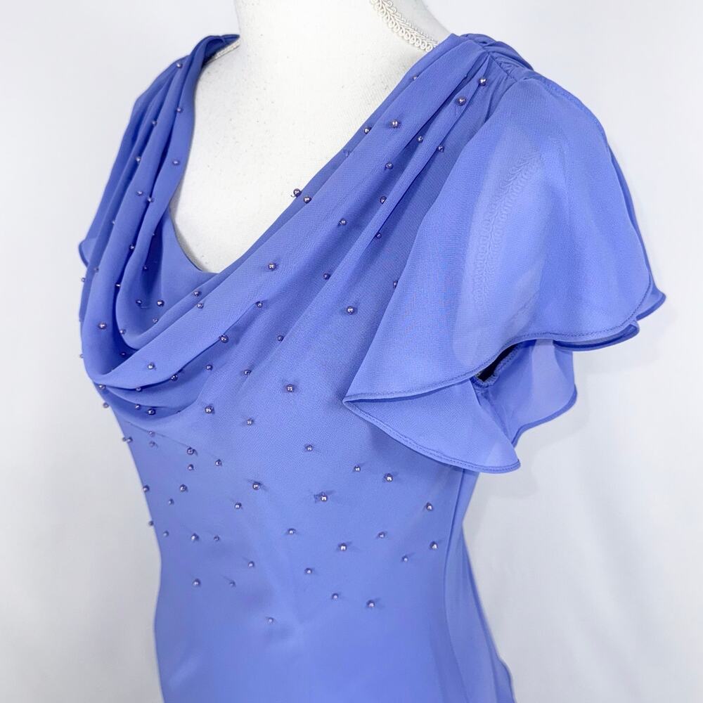 S.L. Fashions Vintage 90s Whimsy Drape Ruffle Slip Dress Women's 8 Blue - Picture 6 of 16